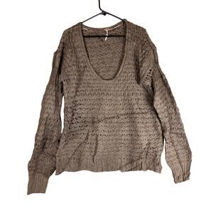 Free People Women Sweater Brown Crashing Waves Chunky Knit Pullover Wool Blend S